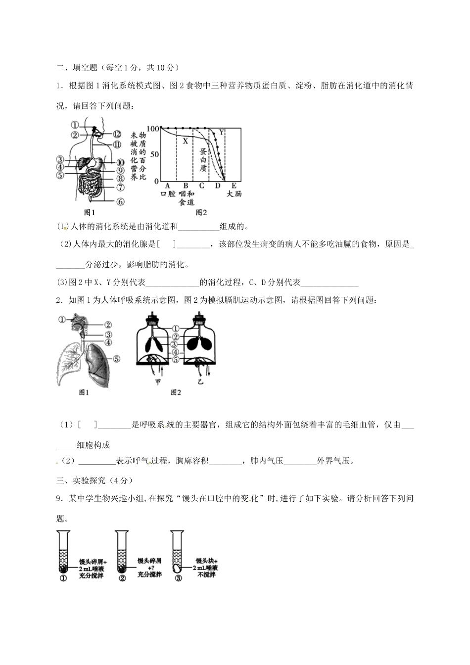 四川省安岳县七年级生物下学期第一次月考试卷 新人教版试卷_第2页