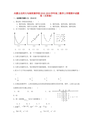 内蒙古北师大乌海附属学校高二数学上学期期中试题 理(无答案) 试题