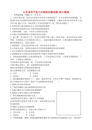 九年级政治测试卷 新人教版试卷