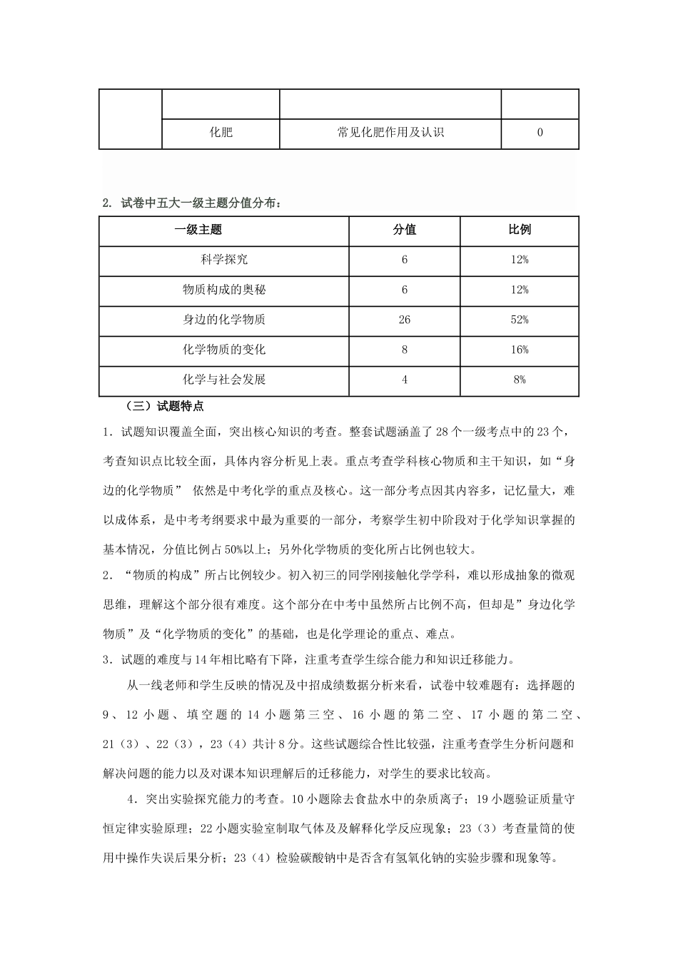 九年级化学中招试卷分析暨教学建议 素材_第3页