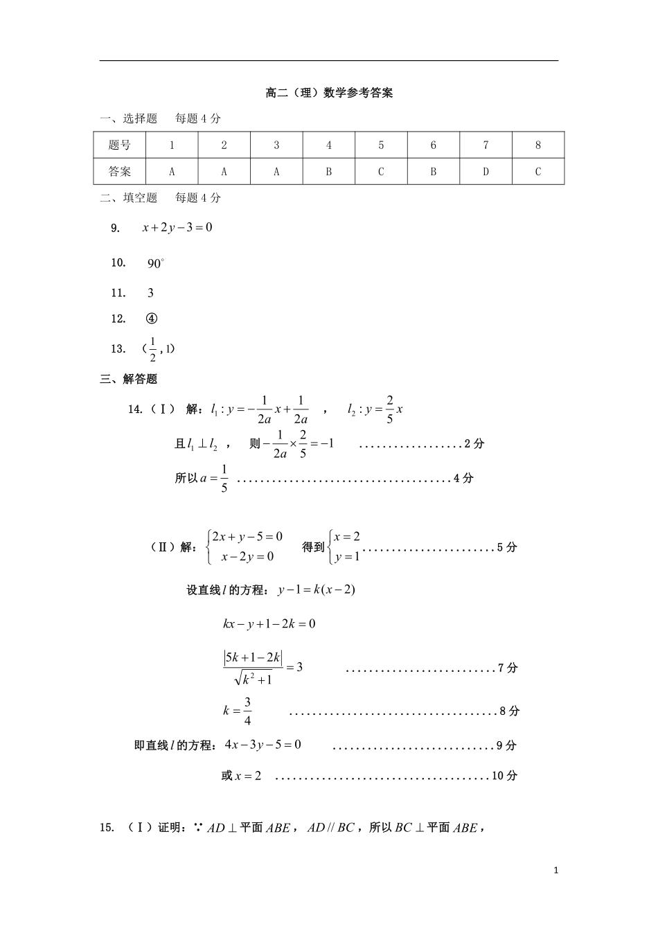 天津市红桥区高二上学期期中考试数学(理)试卷答案 天津市红桥区高二数学上学期期中试卷 理(PDF) 天津市红桥区高二数学上学期期中试卷 理(PDF)_第1页