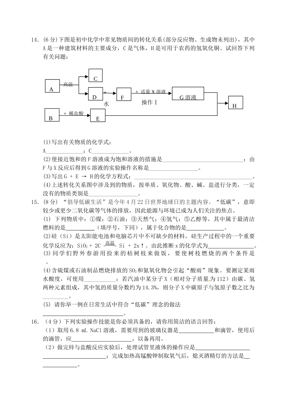 中考适应性训练化学试卷_第3页