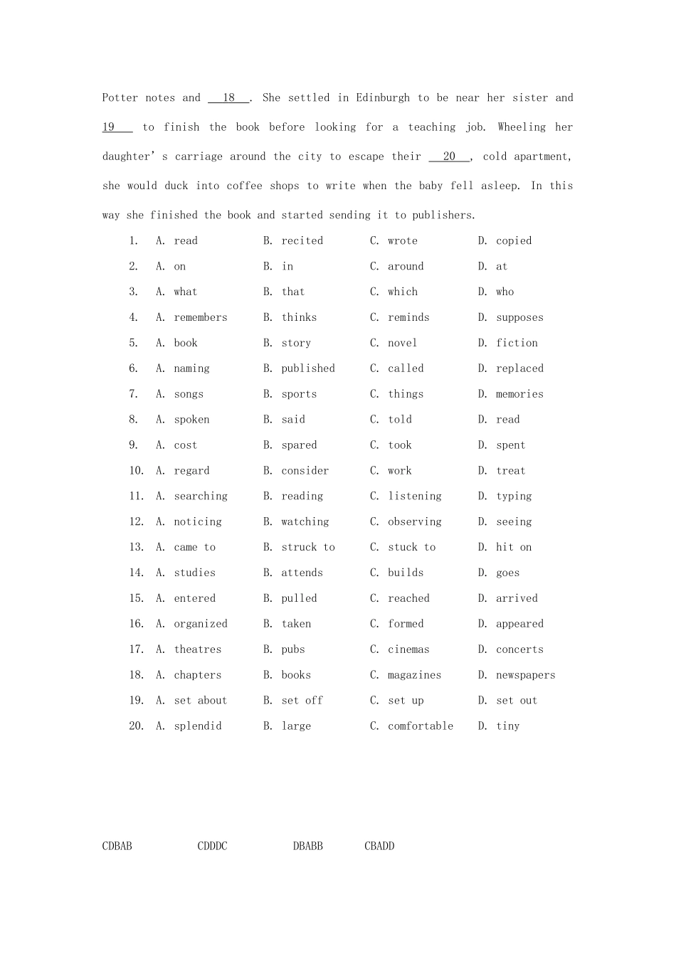 四川省高三英语二轮复习 专题训练 完形填空(18)试卷_第2页