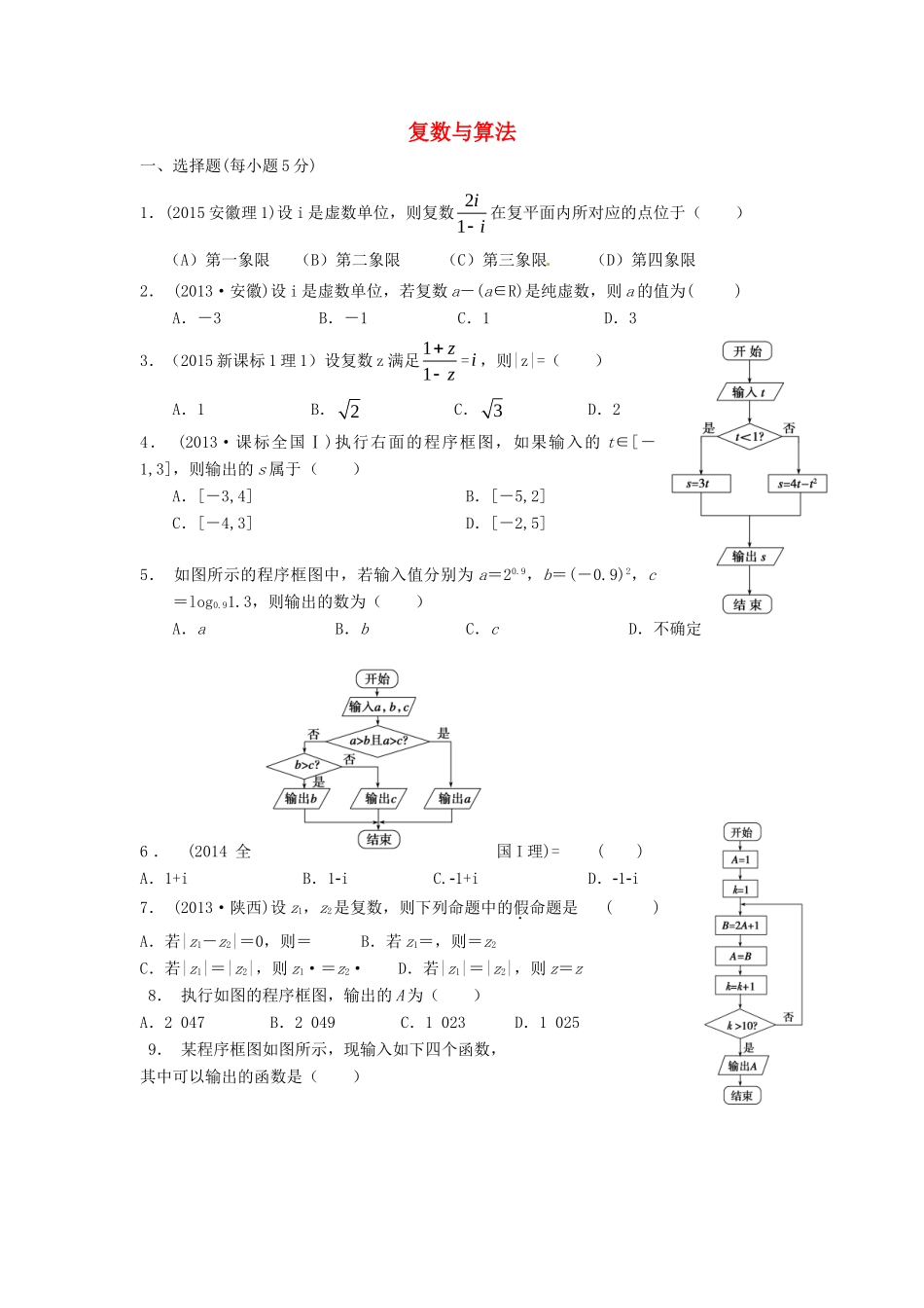 山西省忻州市高考数学二轮复习 复数与算法专题小测理试卷_第1页