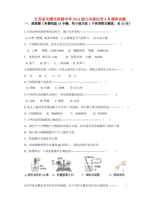 九年级化学4月调研试卷 新人教版试卷