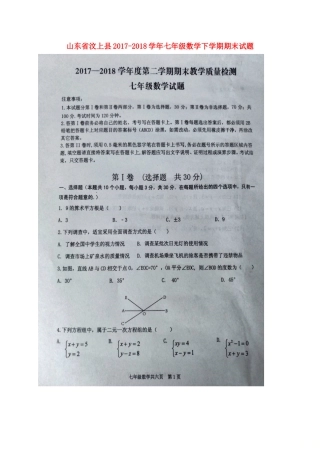 山东省汶上县七年级数学下学期期末试卷新人教版试卷