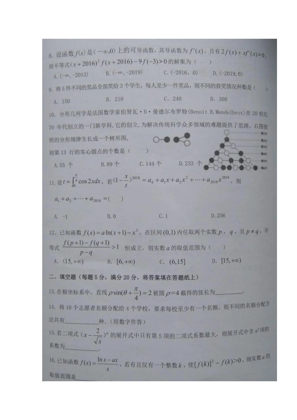 安徽省濉溪县 高二数学下学期期末考试试卷 理试卷_第2页