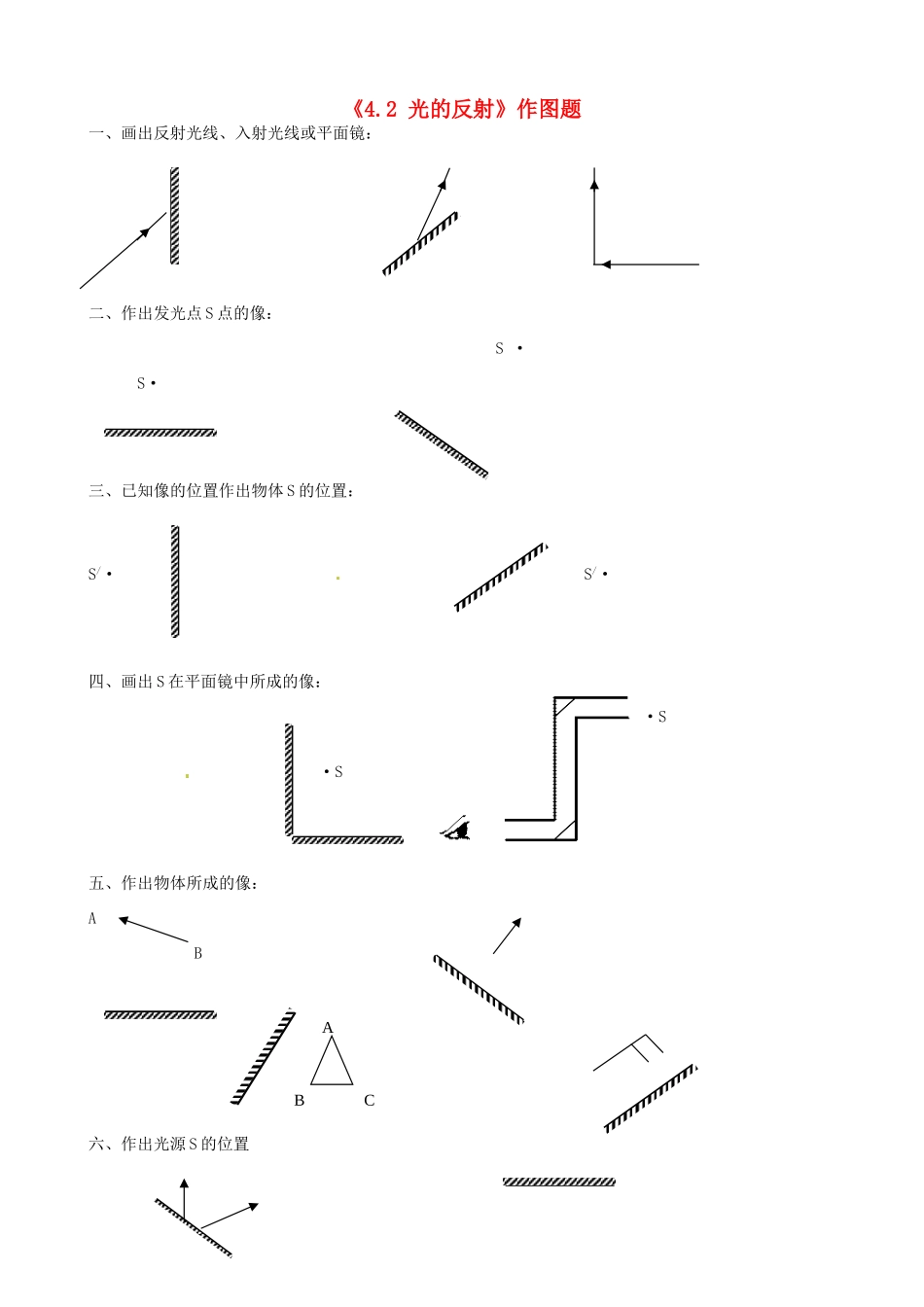 内蒙古赤峰市克什克腾旗新开地总校八年级物理上册(4.2 光的反射)作图题(无答案) 新人教版 试题_第1页