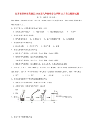 九年级化学上学期10月自主检测试卷