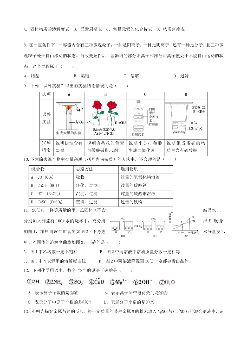 九年级化学下学期第10周周测试卷试卷_第2页