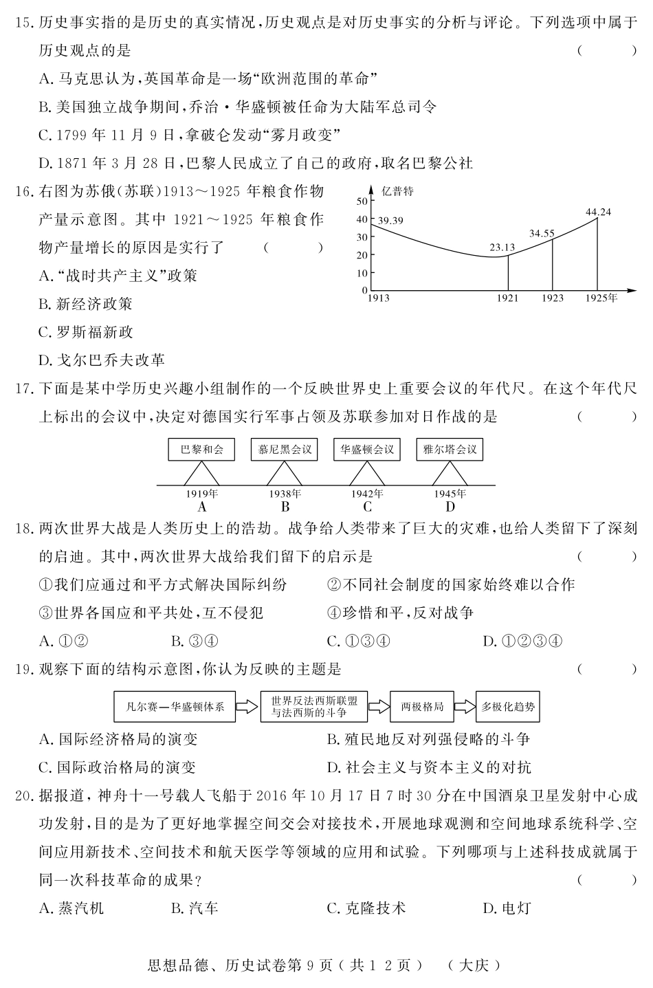 初中历史结业模拟大考卷试题(三)(pdf) 0614212_第3页