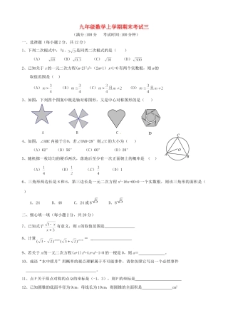 九年级数学期末测试卷(三) 人教新课标版试卷