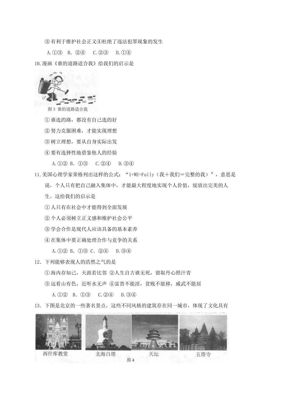 北京市丰台区届九年级政治上学期期末考试试题 新人教版 试题_第3页