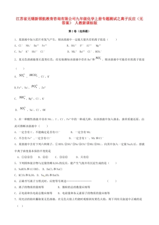九年级化学上册专题测试之离子反应 人教新课标版试卷
