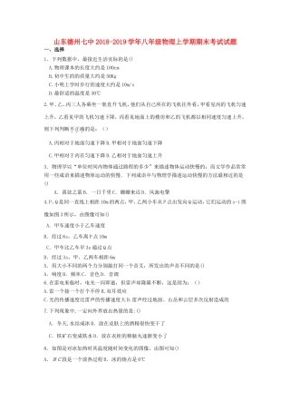 山东德州七中 八年级物理上学期期末考试试卷