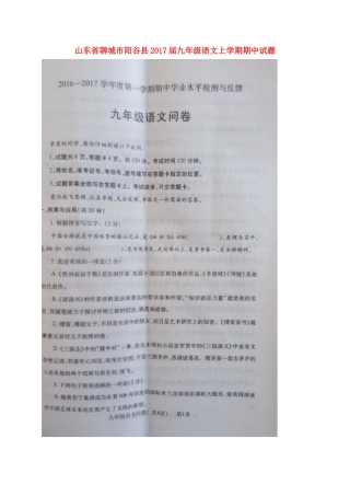 山东省聊城市阳谷县九年级语文上学期期中试卷新人教版试卷