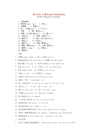 中考英语总复习 8A Unit 4 Welcome-Vocabulary试卷