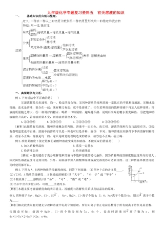 九年级化学专题复习资料五 有关溶液的知识试卷