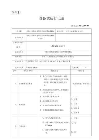 运转设备试运行记录