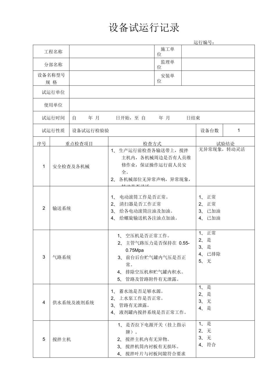 运转设备试运行记录样表_第1页