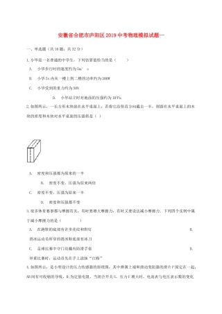 安徽省合肥市庐阳区中考物理模拟试卷一试卷