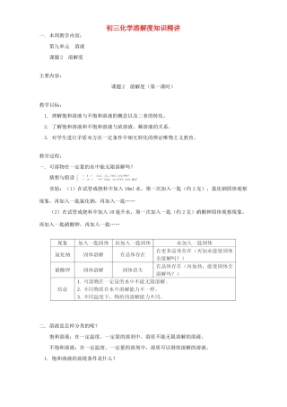 初三化学溶解度知识精讲 人教实验版 试题