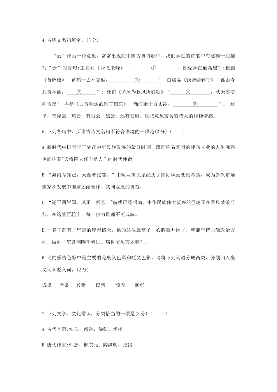 中考语文仿真考试试卷_第2页