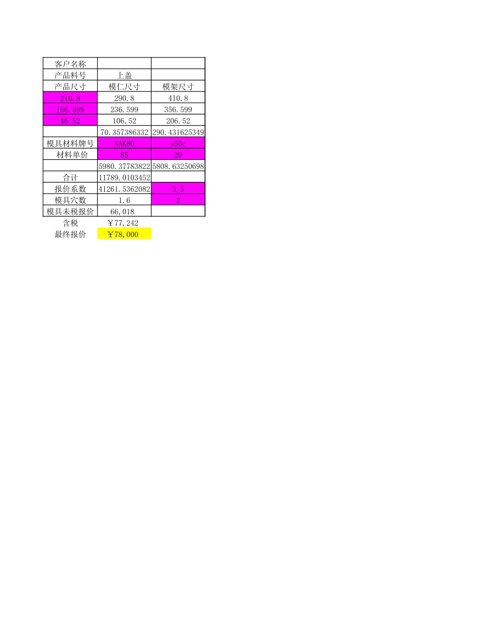 注塑件(-塑胶件)成本核算【自动计算】_第1页