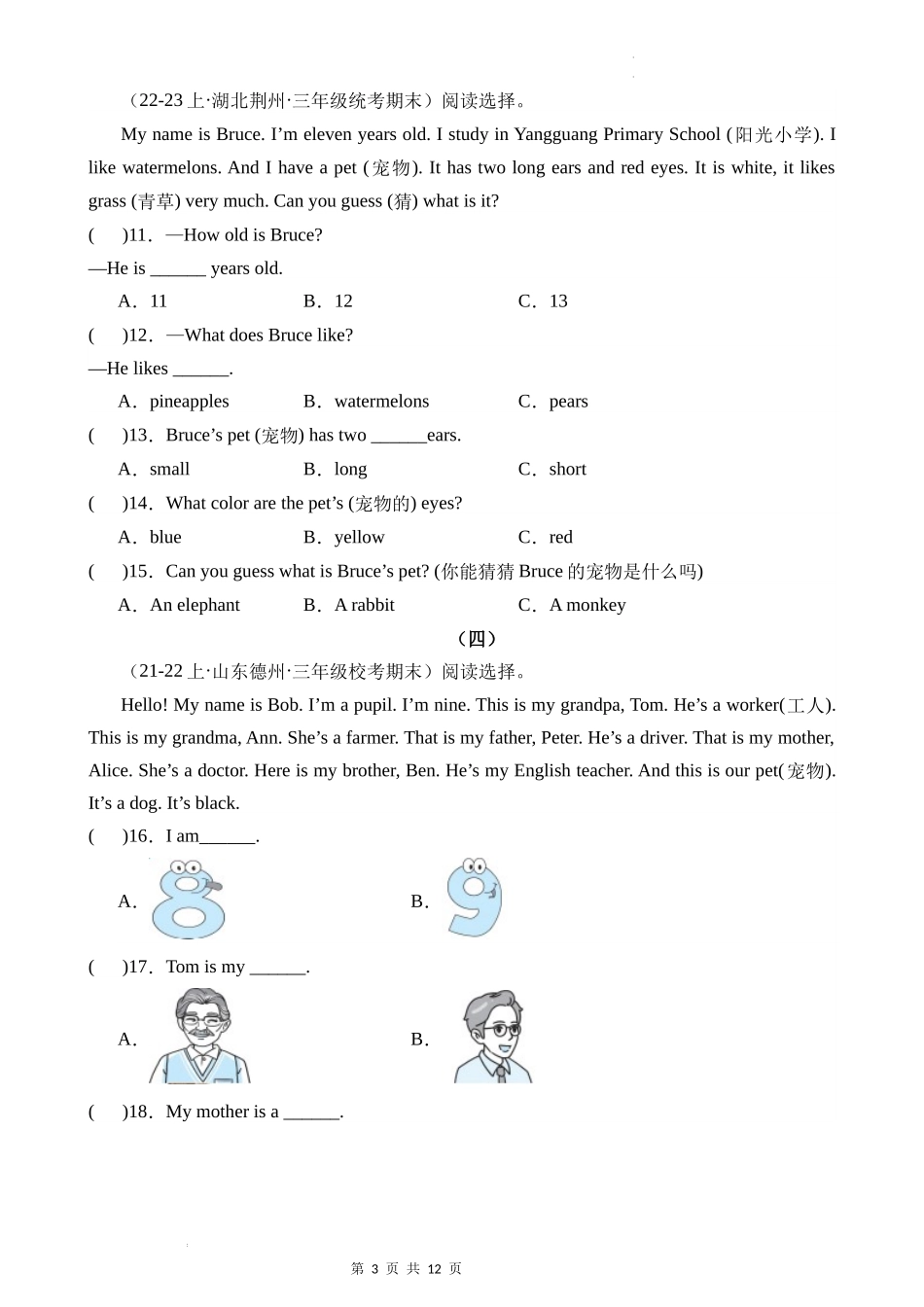 专题06  阅读-2023-2024学年三年级英语寒假专项提升（外研版三起）_第3页