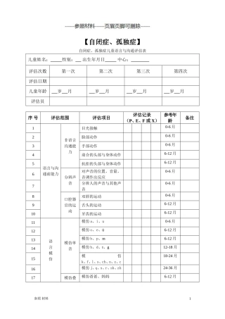 自闭症、孤独症儿童语言与沟通评估表参考