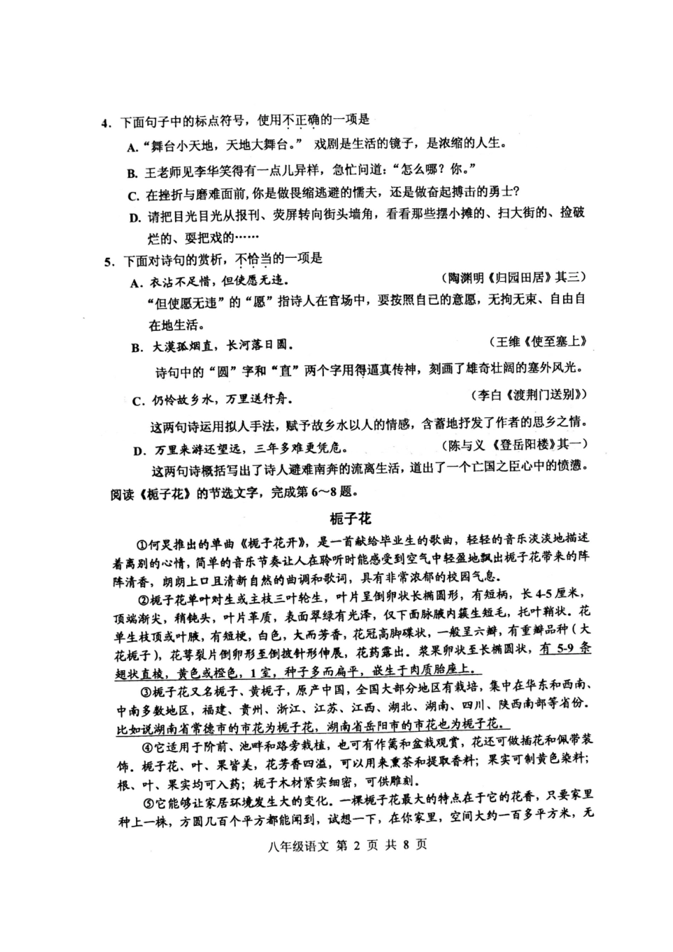 天津市红桥区 八年级语文上学期期末考试试卷_第2页