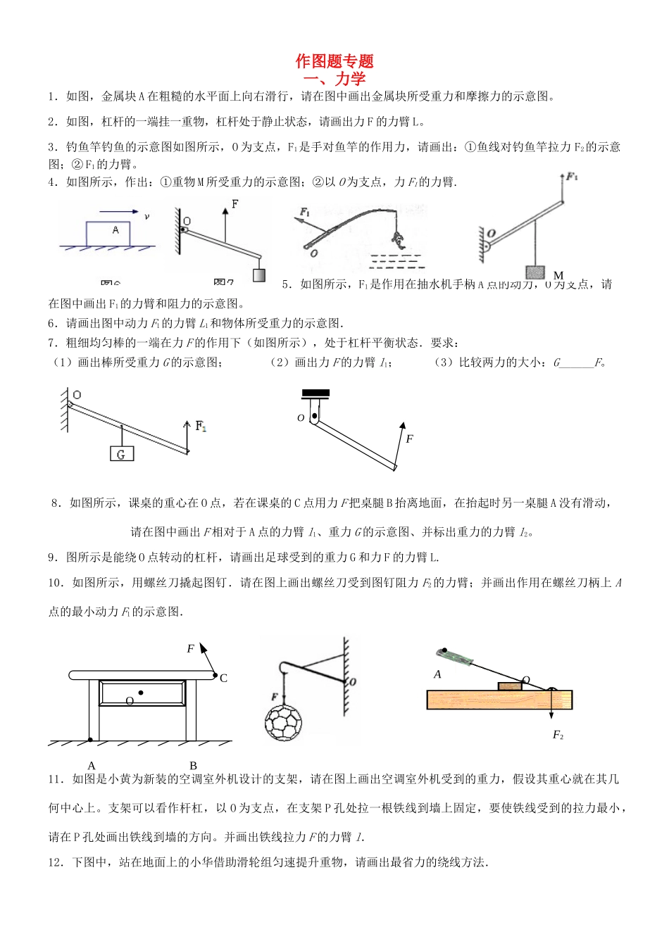 中考物理复习第二轮 作图题专题训练 人教新课标版试卷_第1页