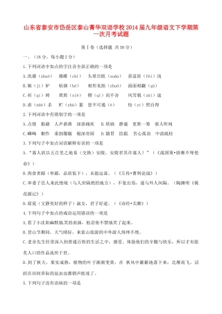 山东省泰安市岱岳区泰山菁华双语学校九年级语文下学期第一次月考试卷试卷