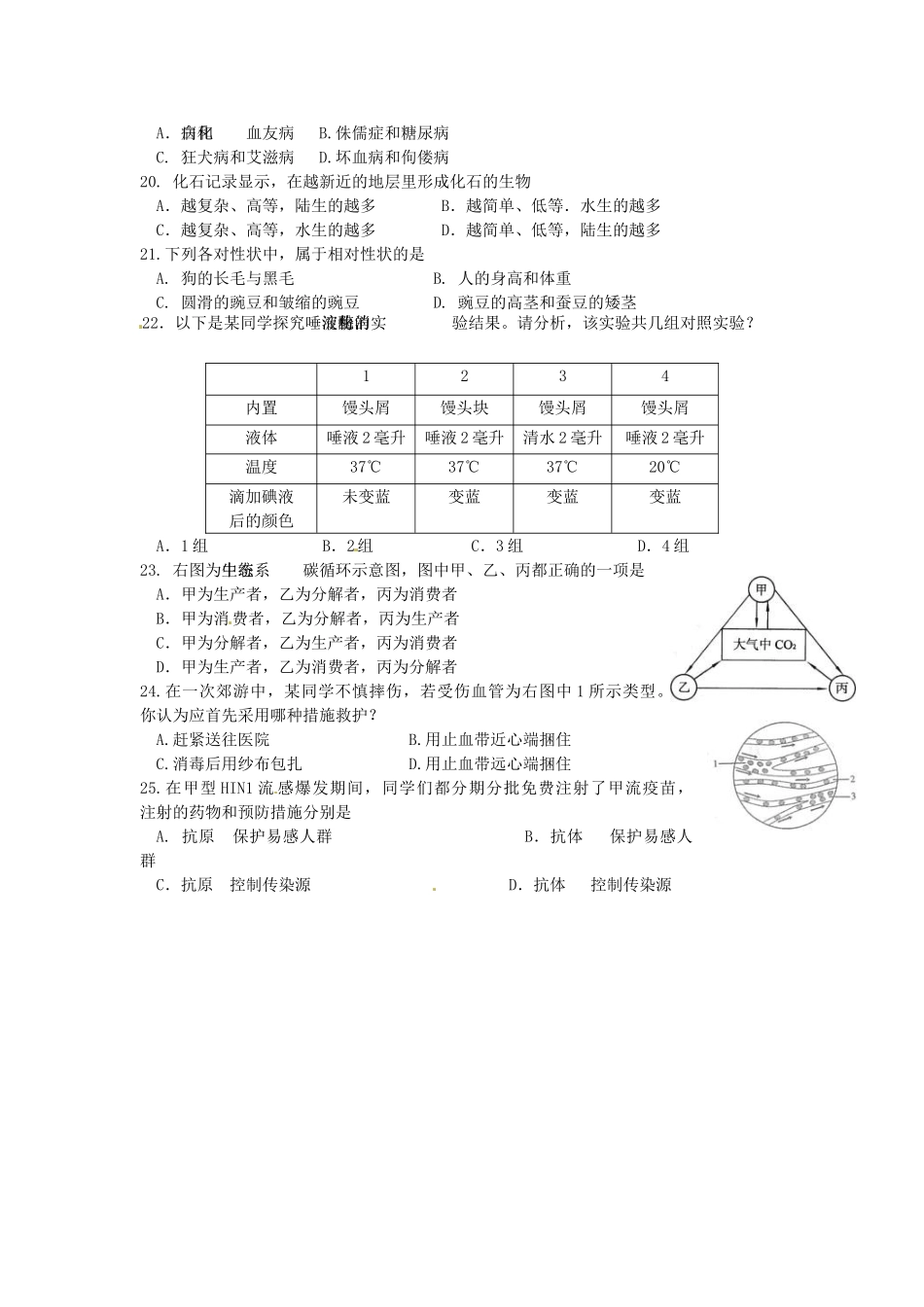 山东省济南市二十七中中考生物 模拟训练选择题1试卷_第3页