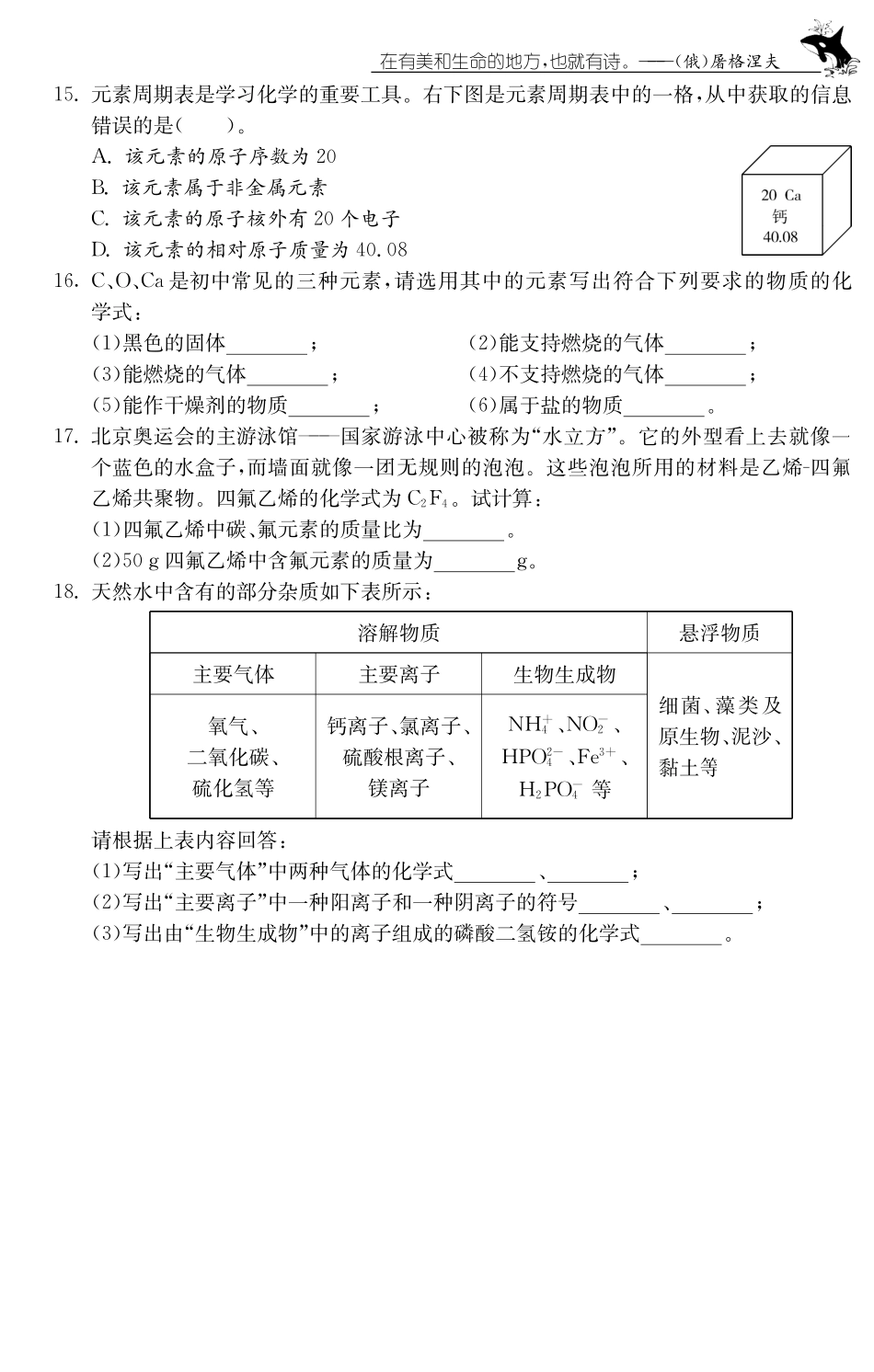 九年级化学全册 专题二(三)元素与物质组成的表示测试卷(课前自主梳理课堂合作研习课后拓展探究，pdf)(新版)鲁教版试卷_第3页