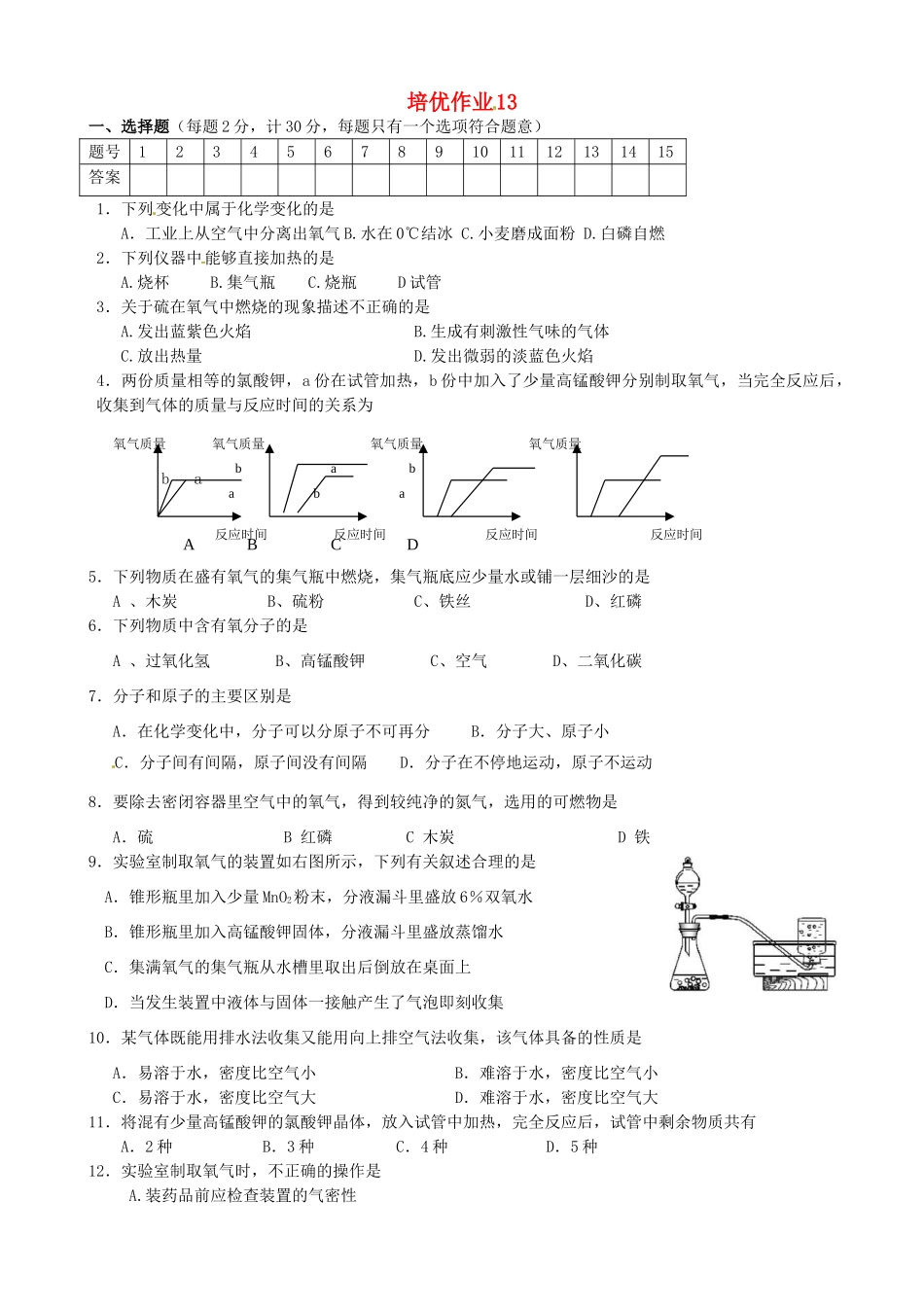 九年级化学下学期培优作业13 新人教版试卷_第1页