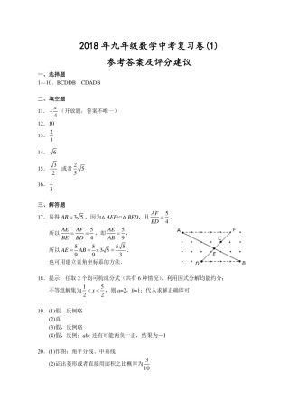九年级数学中考复习卷1参考答案及评分建议 浙江省杭州市九年级数学下学期期中数学试卷(pdf)