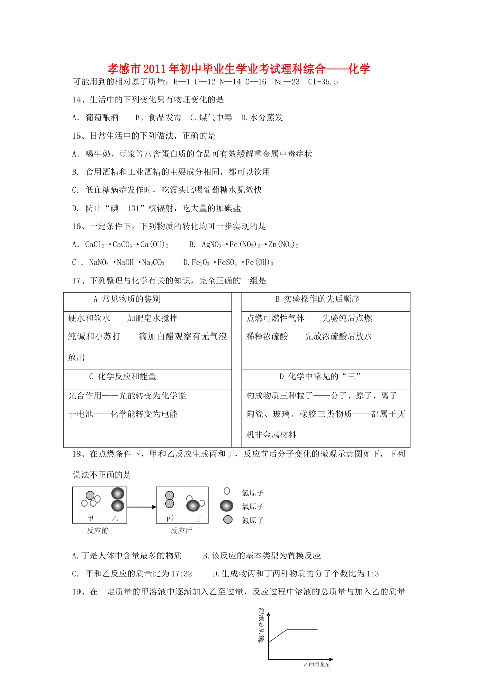 中考理综真题试卷物理部分试卷_第1页