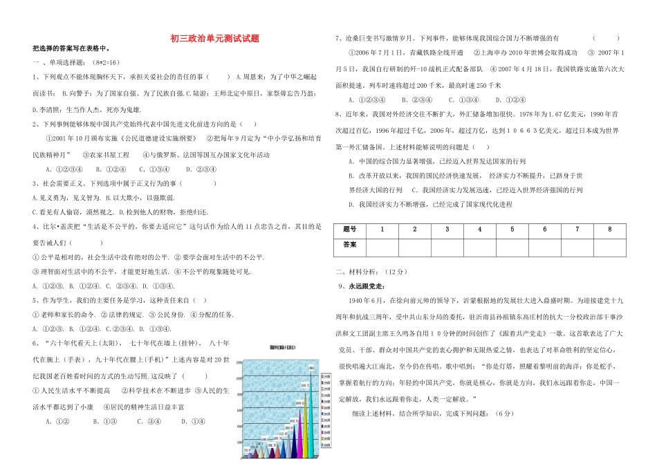 九年级政治 第一次月考试卷 鲁教版试卷_第1页