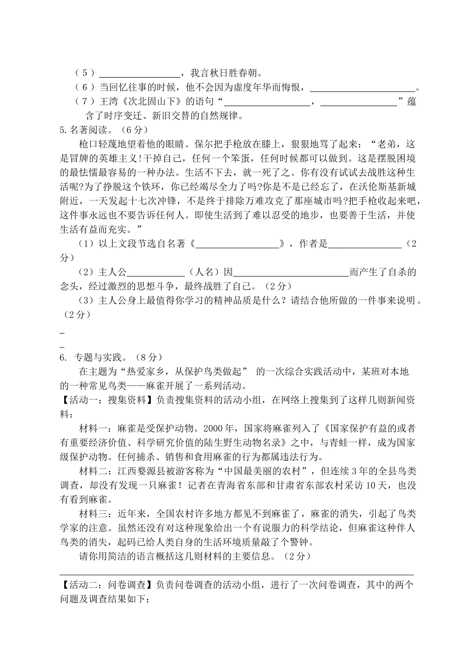 中考语文模拟试卷二 苏教版试卷_第2页