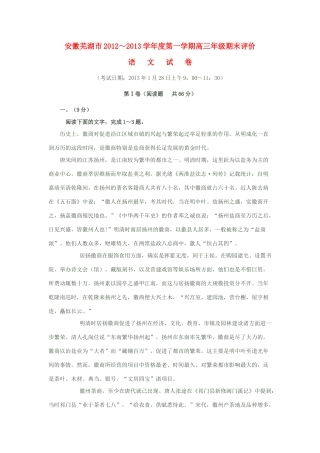 安徽省芜湖市高三语文上学期期末评价试卷新人教版试卷