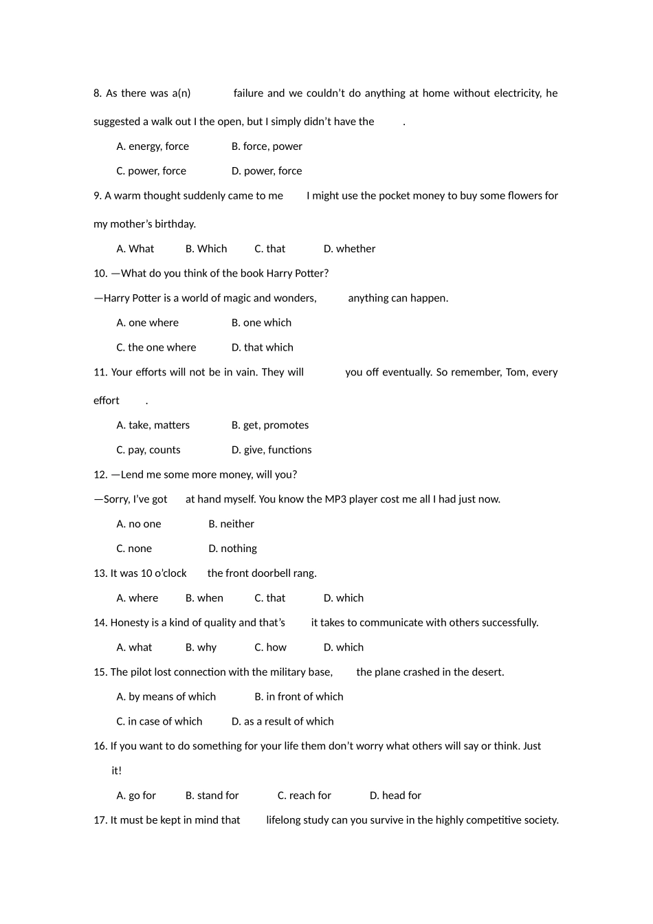 四川省新都一中高三英语十月月考试卷_第2页