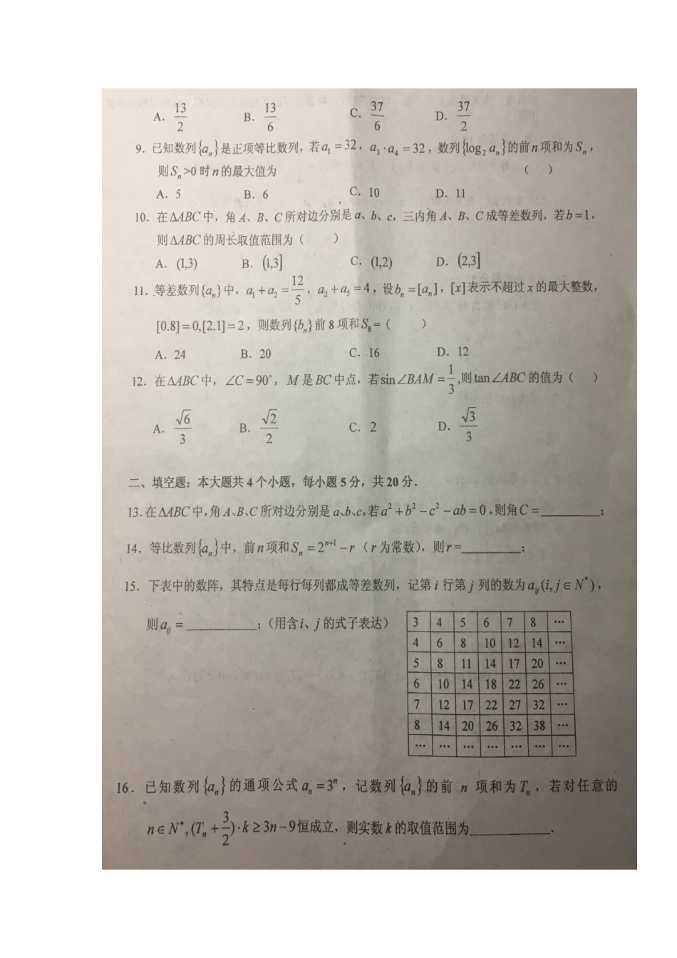 安徽省六安市 高二数学上学期第一次阶段性考试试卷 文试卷_第2页