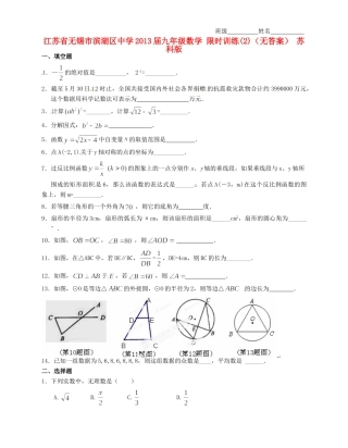 九年级数学 限时训练2 苏科版试卷
