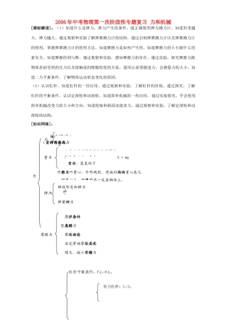 中考物理第一次阶段性专题复习 力和机械 新课标 人教版试卷