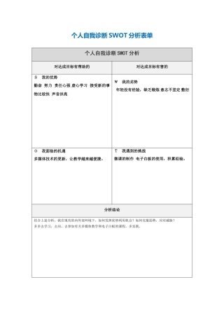 第一步骤所需文档：个人自我诊断SWOT分析表