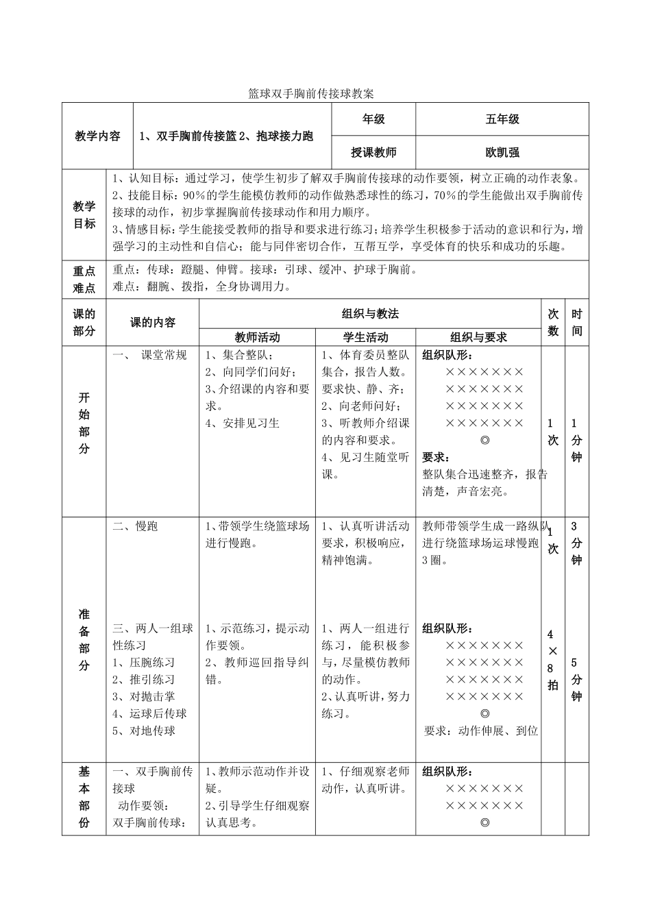 篮球双手胸前传接球教学设计_第1页