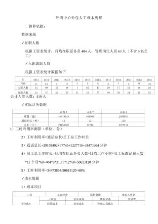 呼叫中心外包人工成本测算