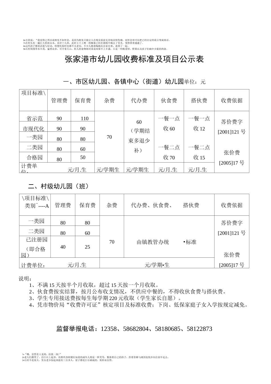 张家港市幼儿园收费标准及项目公示表_第1页