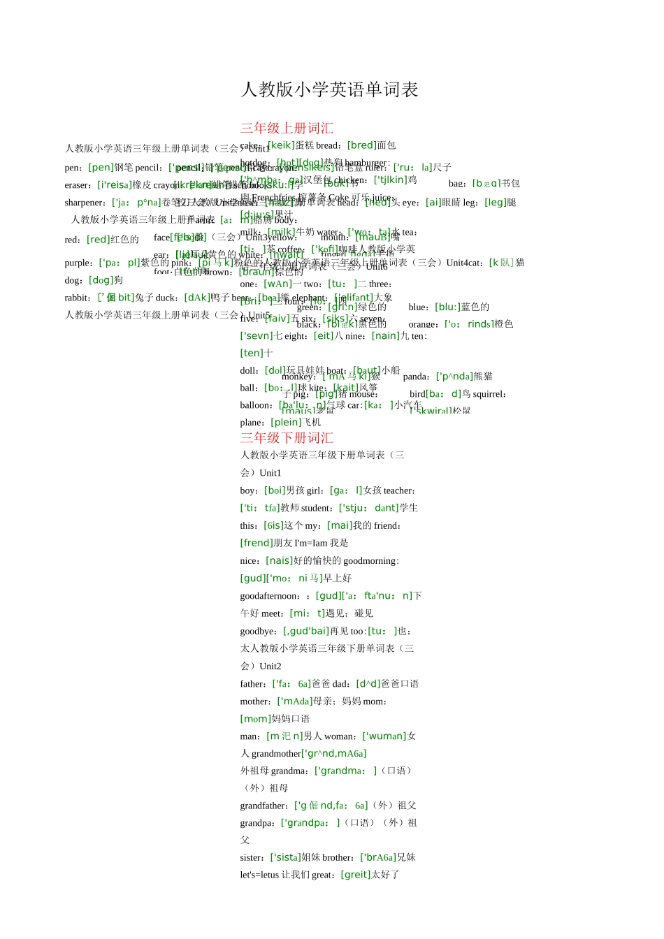 (完整版)新课标人教版小学英语单词表汇总_第1页